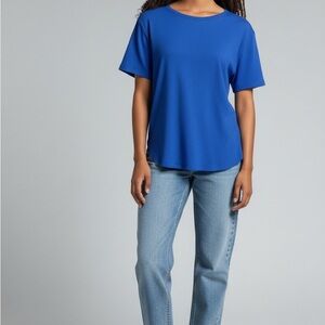 Amazon Essentials Women's Short-Sleeve Scoopneck Blue Tunic Top Size Xs